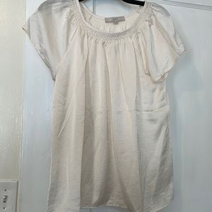 Loft Smocked Flutter Sleeve Mixed Media Too